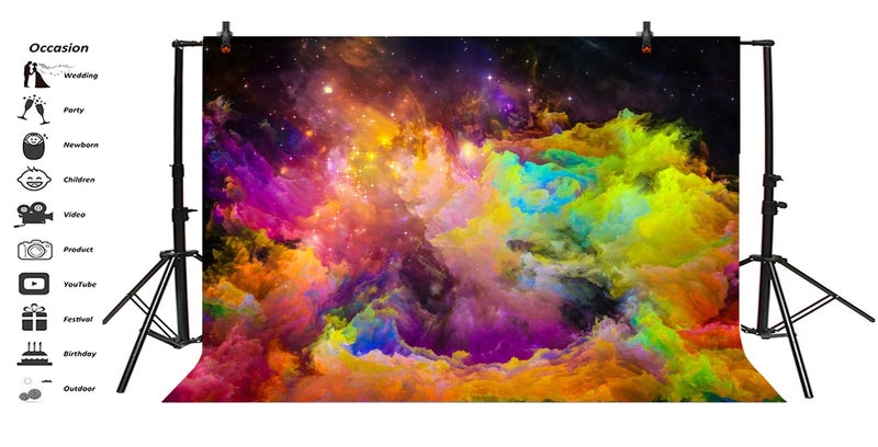 Leyiyi 10x8ft Abstract Nebula Backdrop Colorful Outer Space Cloudscape Universe Planet Moon Earth Bokeh Photo Background Room Decor Kids Birthday Adult Portrait Shoot Studio Vinyl Prop Wallpaper - Image 3